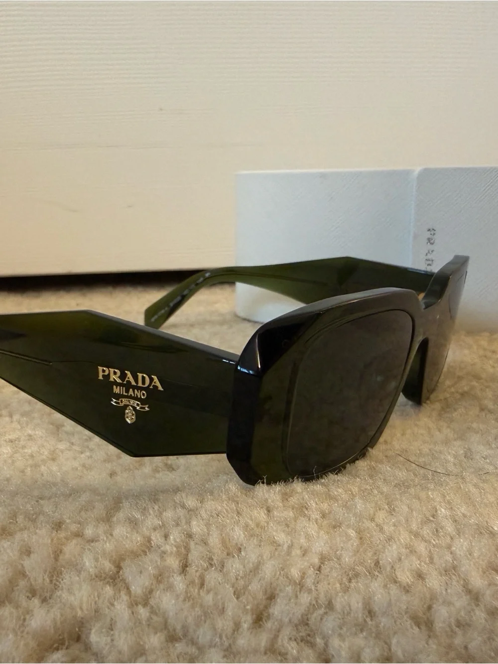 PRADA SPR 17W-F Rectangle Sunglasses Green Frame/Green Tinted Lenses UV400